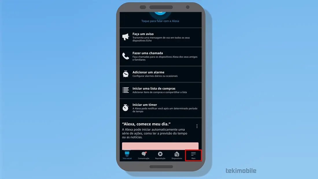 Aprenda como configurar a Alexa e vá em Mais