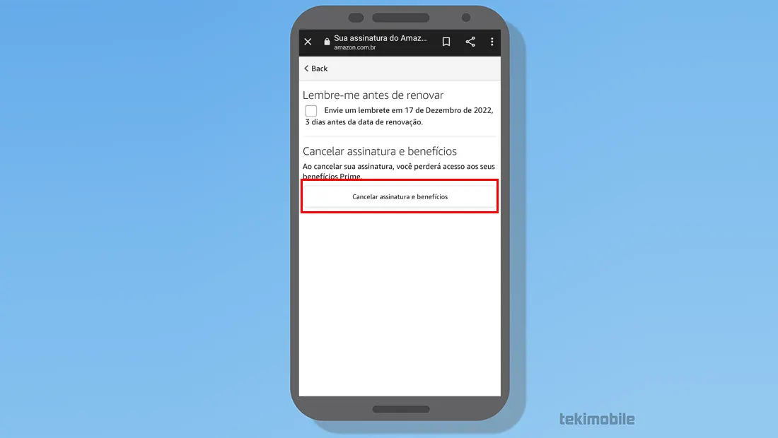 Clique em cancelar assinatura e benefícios para aprender como cancelar Prime Video