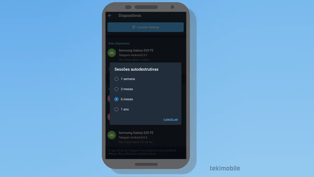 Para aprender como sair do Telegram Web é possível colocar sessões autodestrutivas