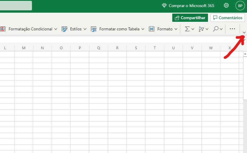 clique sobre a flecha apontada para baixo - Como fazer tabela no excel
