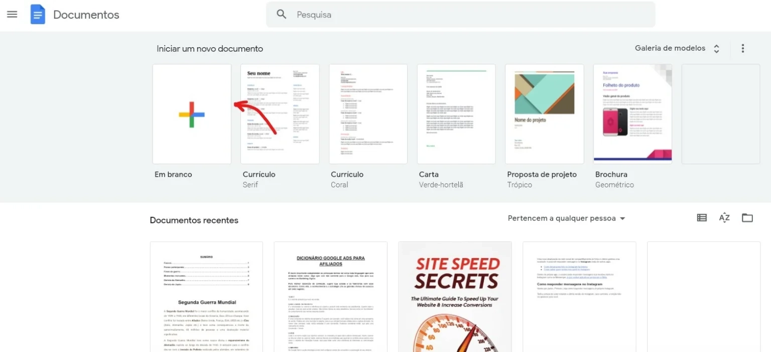 Abra ou crie uma novo arquivo - Como colocar parágrafo no Google Docs Abra ou crie uma novo arquivo - Como colocar parágrafo no Google Docs