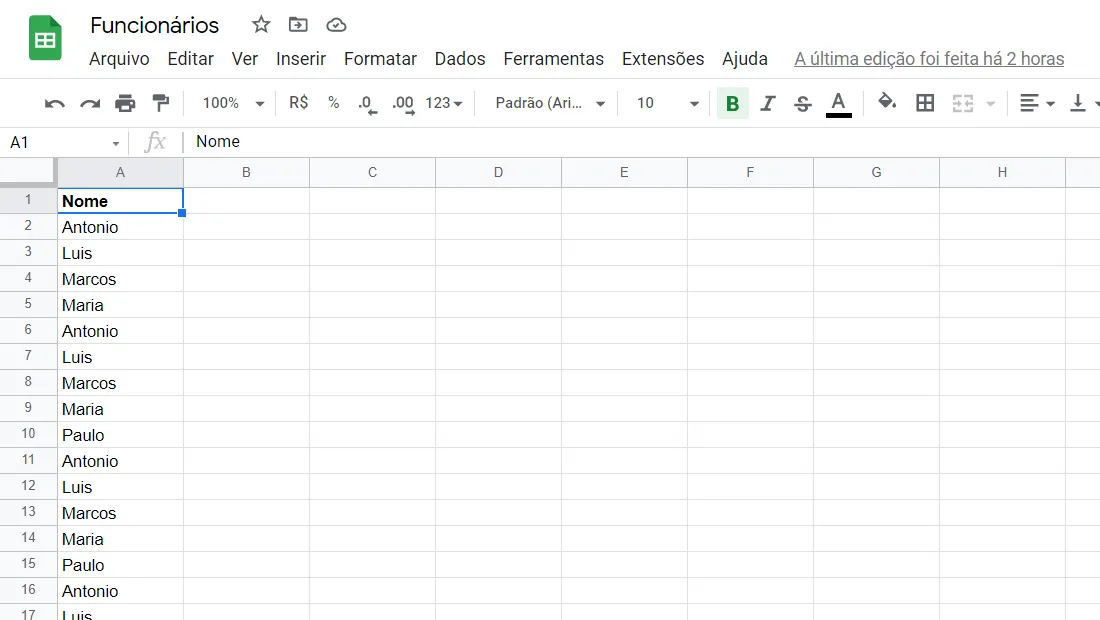Abra sua planilha do Google Drive