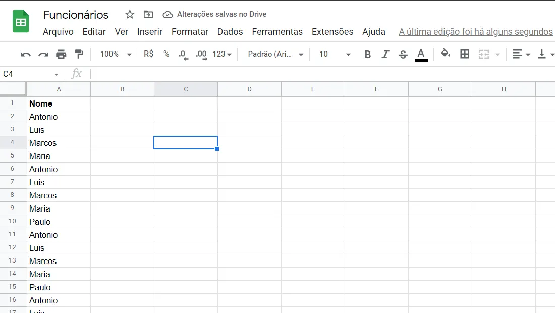 Abra sua planilha