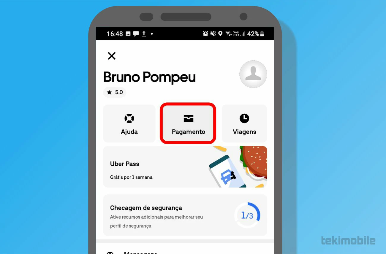 Agora selecione a opção Pagamento - O que é Uber Cash e como usar