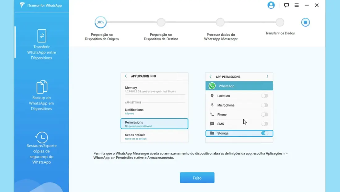 Aguarde até o fim do processo de transferência