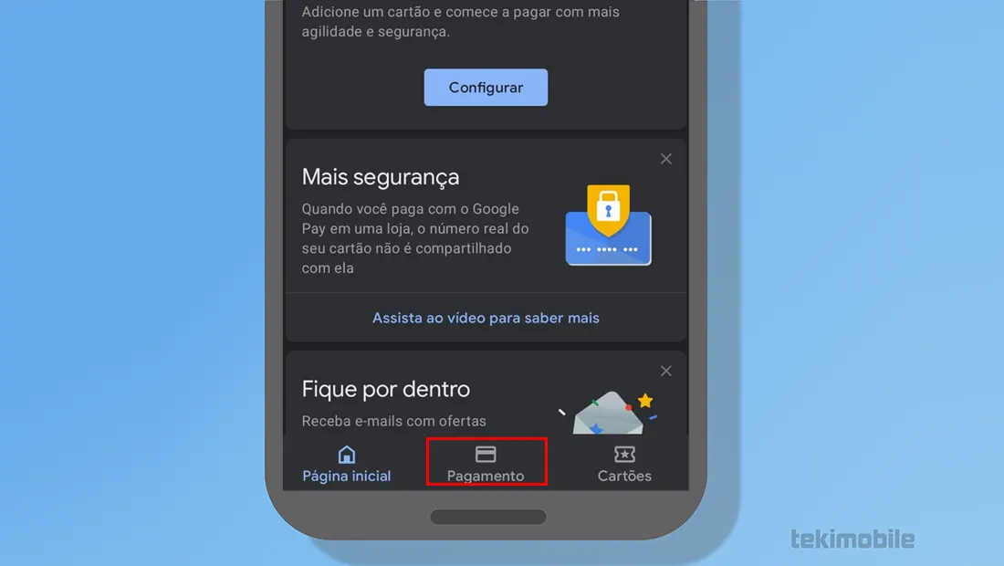 Ao abrir o aplicativo vá em Pagamento