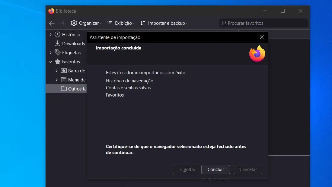 Ao fim do processo clique em Concluir