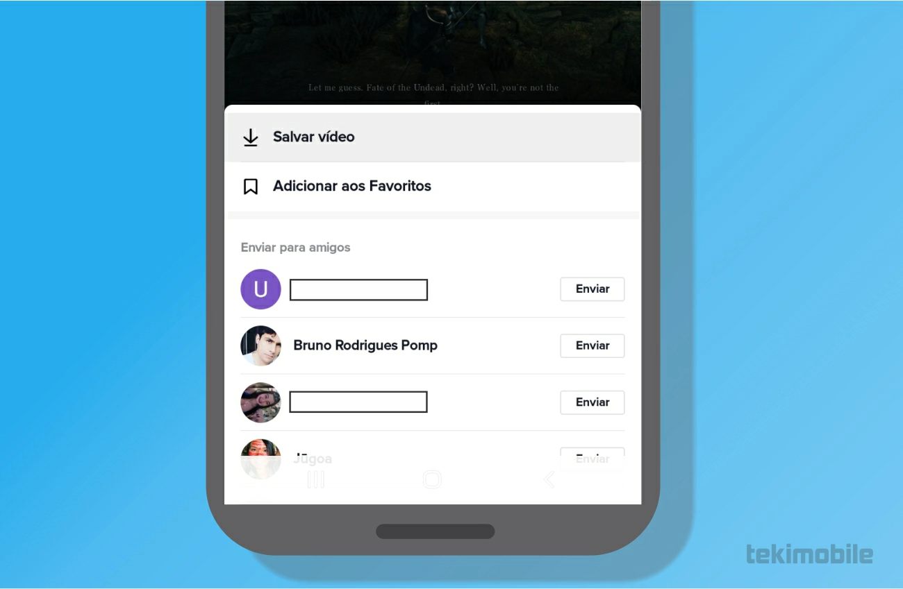 Assim que o menu surgir, toque em Salvar vídeo - Como tirar marca d'água do tiktok