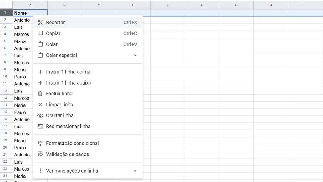 Clique com o botão direito para mais recursos serem exibidos