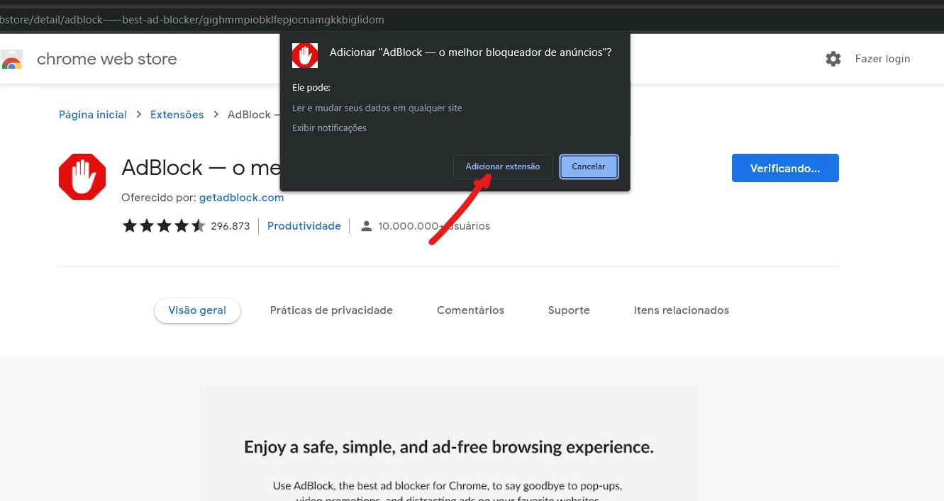 Clique em Adicionar extensão - Como instalar o Google Chrome