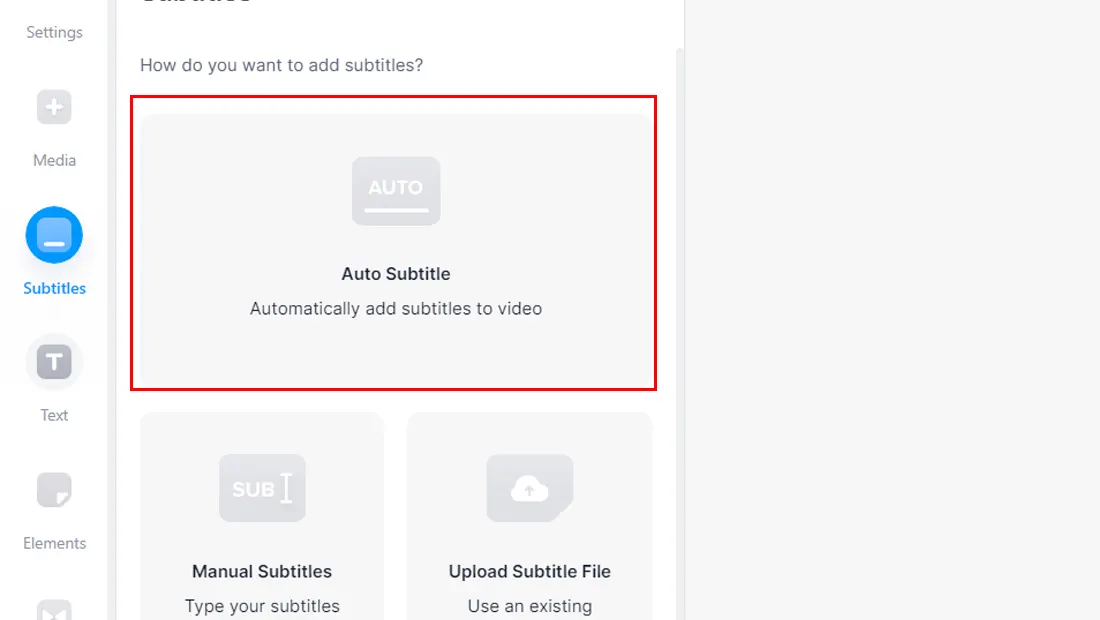 Clique em Auto Subtitle para gerar automaticamente a legenda
