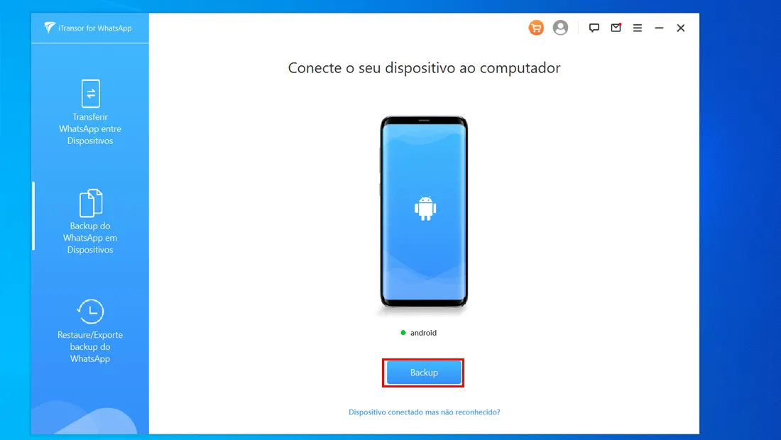 Clique em Backup para que o processo seja feito no iTransor