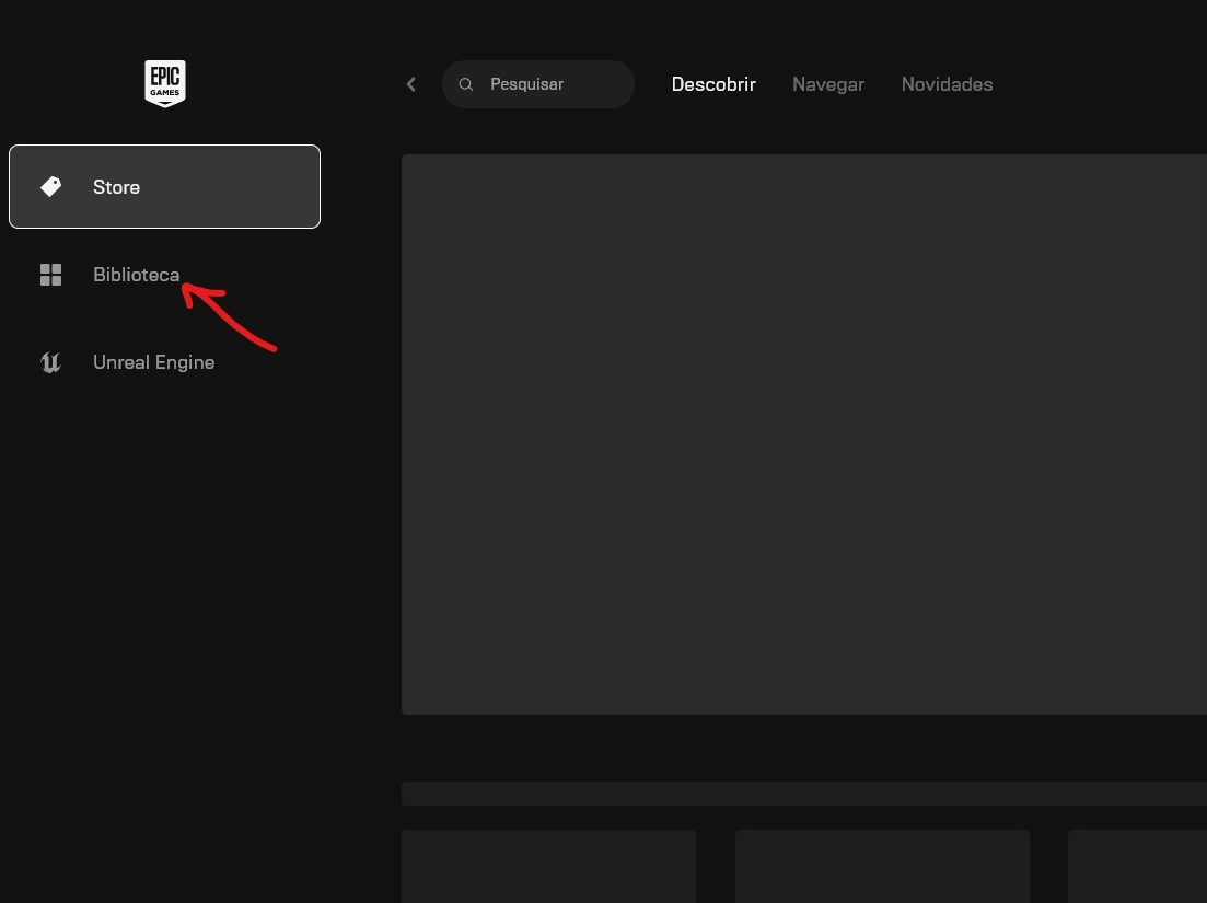 Clique em Biblioteca - Onde ficam os jogos da Epic games no PC