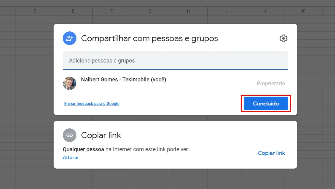 Clique em Concluído