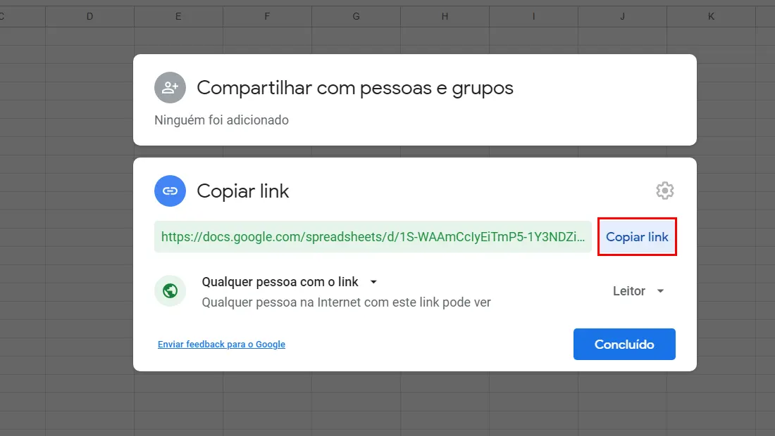 Clique em copiar link como exibido na imagem