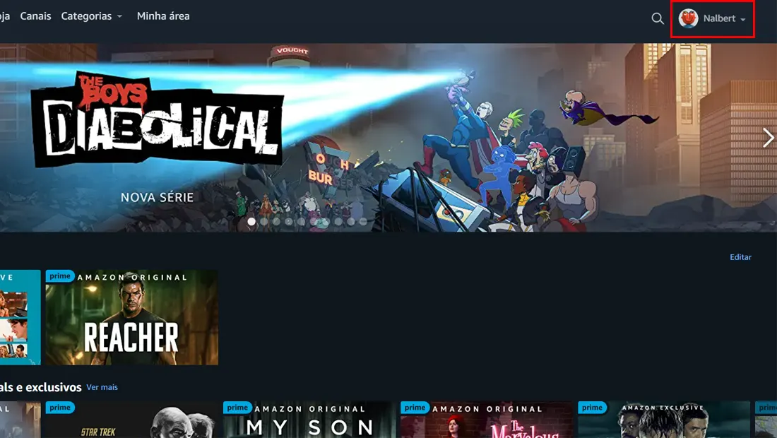 Clique no ícone do seu perfil no canto superior direito