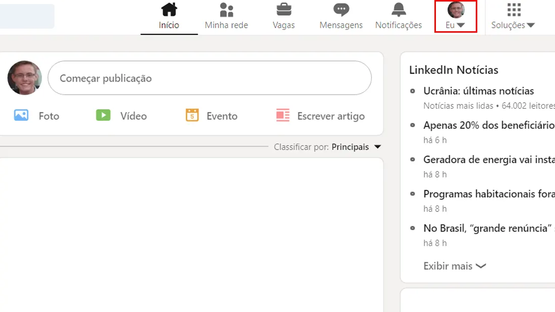 Clique no ícone do seu usuário para aprender como excluir conta do linkedin