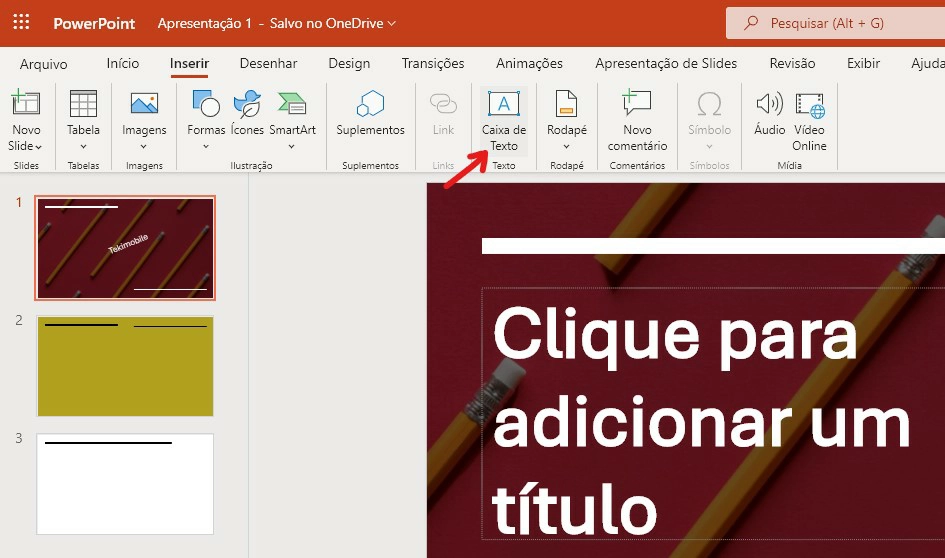 Clique sobre Inserir - Como colocar marca d água no PowerPoint