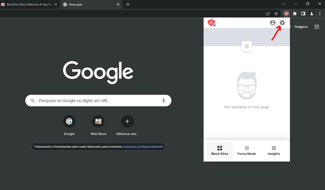 Clique sobre a engrenagem para acessar as configurações da extensão - Como bloquear sites no Google Chrome