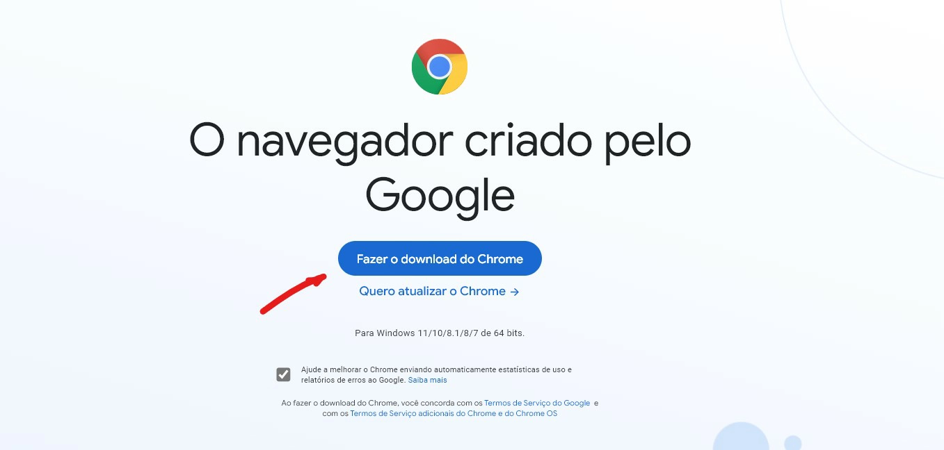 Clique sobre o botão para realizar o download - Como instalar o Google Chrome