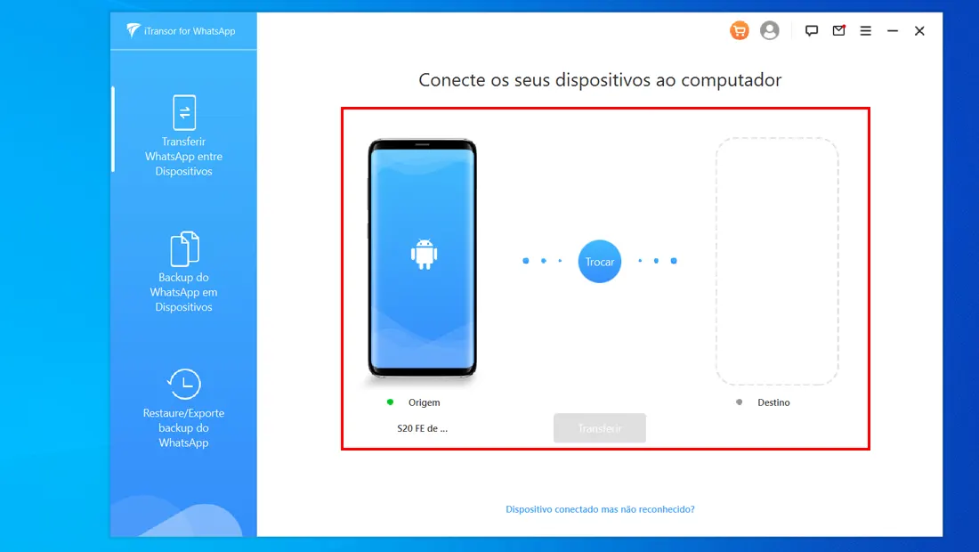 Conecte os dispositivos no computador para usar o iTransor