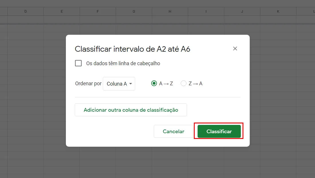 Confirme o processo clicando em Classificar