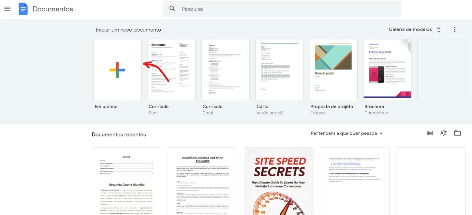 Crie uma novo arquivo - Como colocar em ordem alfabética no Google Docs Crie uma novo arquivo - Como colocar em ordem alfabética no Google Docs