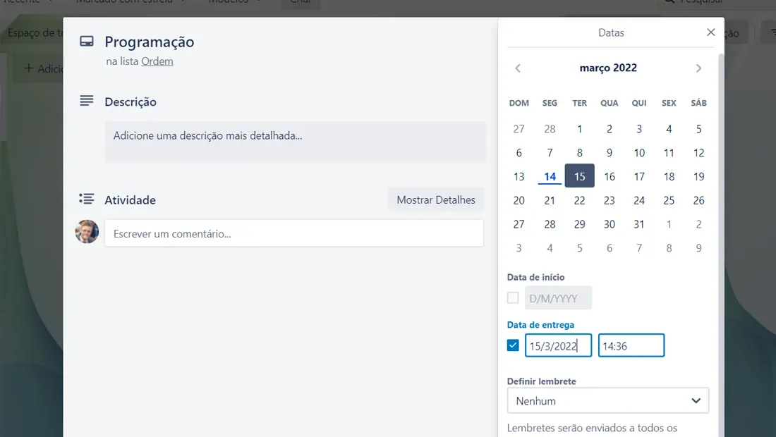 Defina datas e até horários no seu cartão