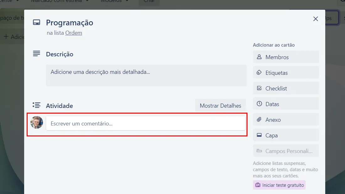 Deixe seu comentário, feedback ou o que quiser no quadro