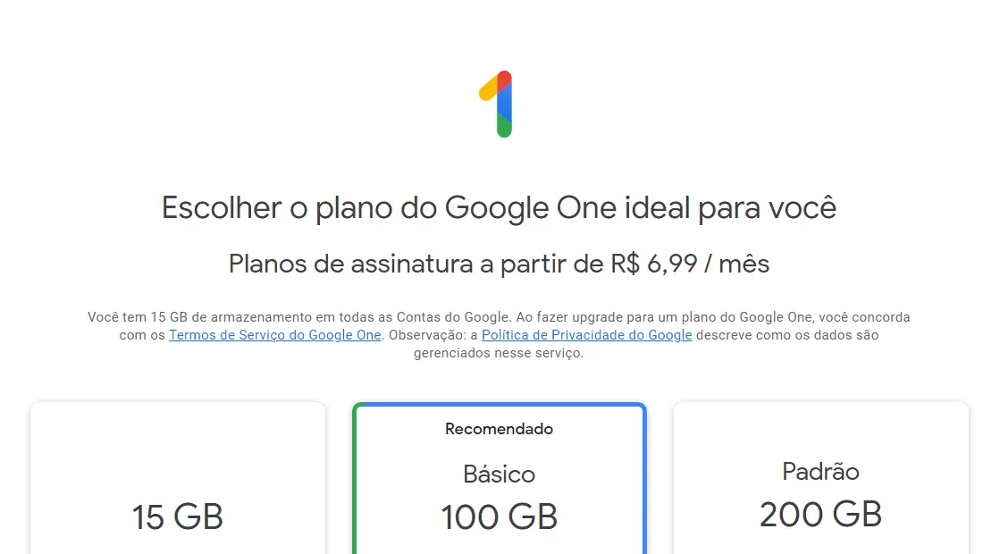 Desça a página até ver os planos