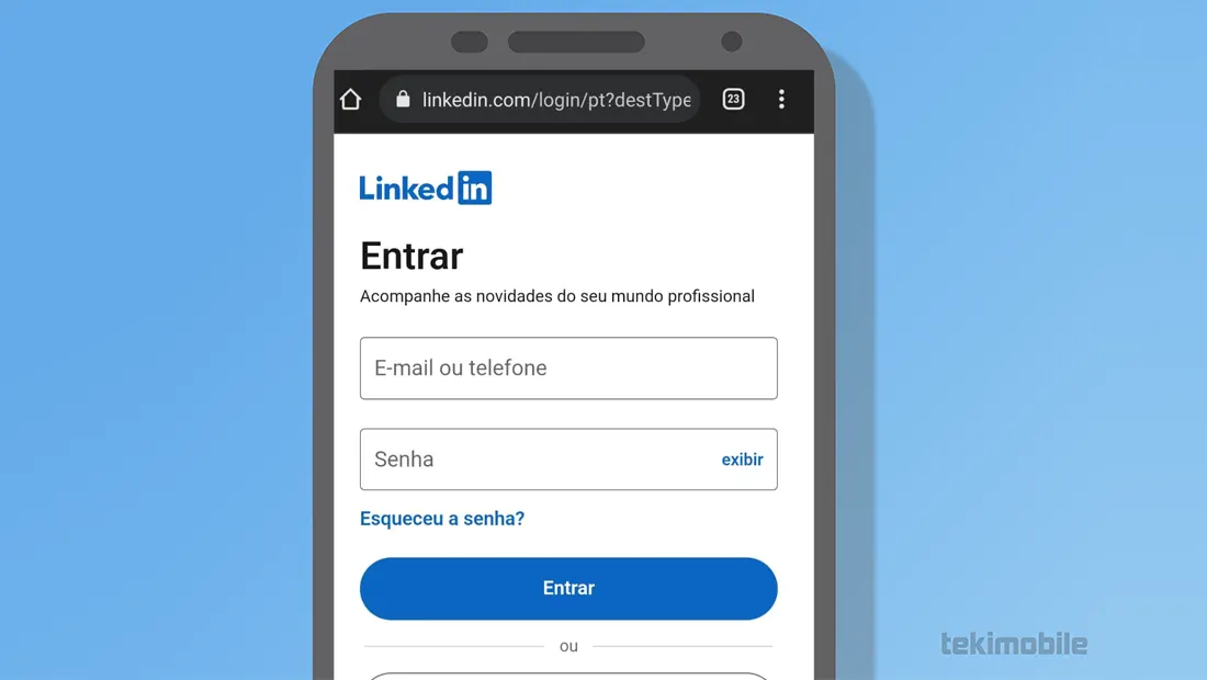 Entre no Linkedin e faça login com seus dados cadastrados