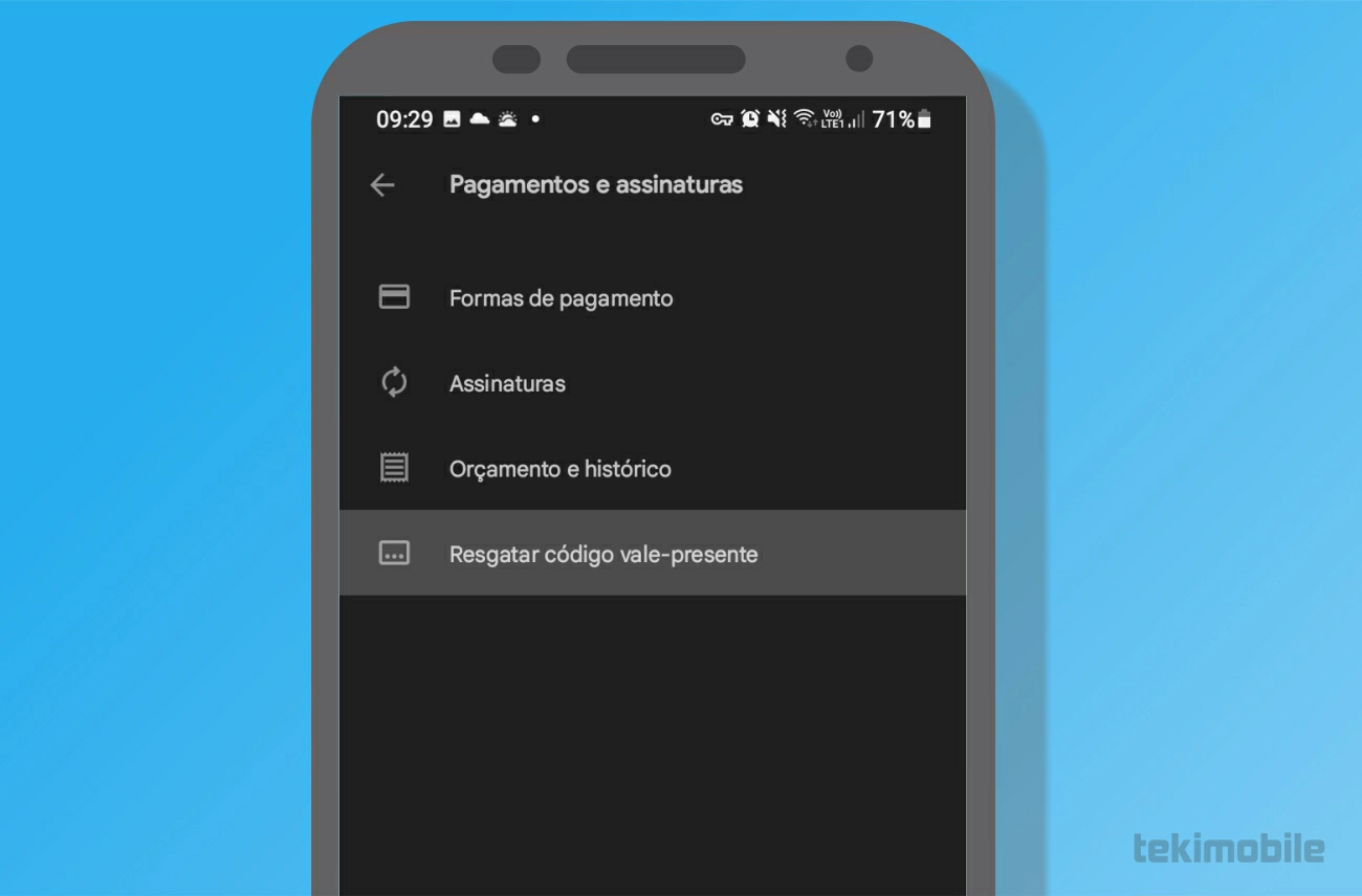 Escolha a última opção Resgatar código vale-presente - Como usar saldo da Play Store no Recarga Jogo