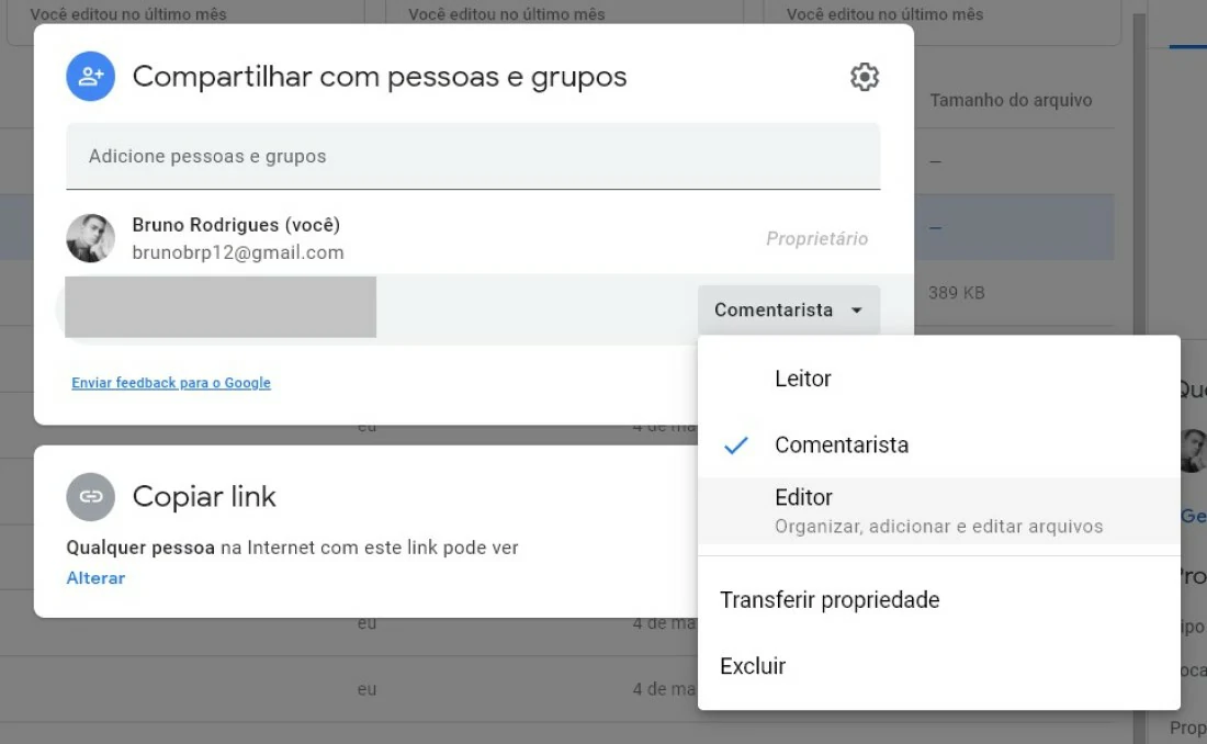 Escolha como as pessoas podem ter acesso aos arquivos compartilhados no Google Drive - Como compartilhar arquivos no Google Drive