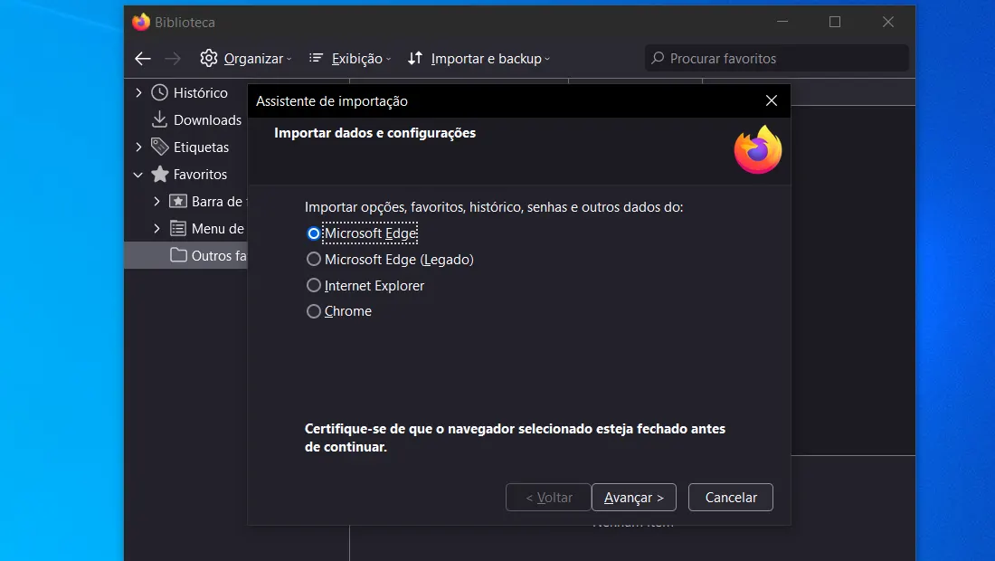 Escolha o navegador para fazer o processo