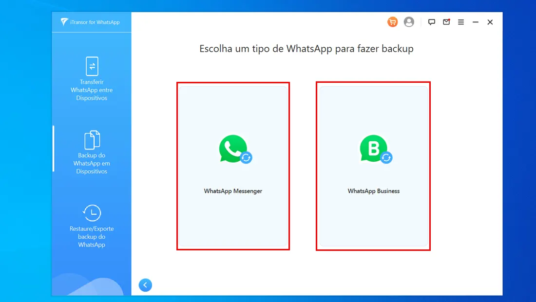 Escolha qual aplicativo você vai fazer backup