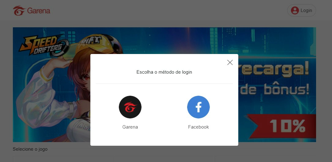 Faça login na plataforma - Como fazer a primeira recarga no Free Fire