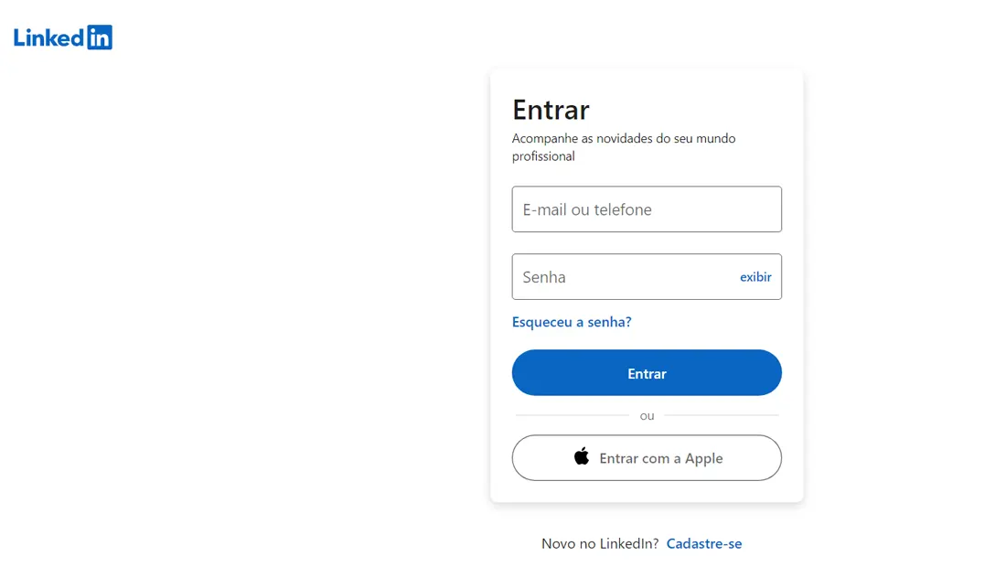 Faça o login no site do Linkedin