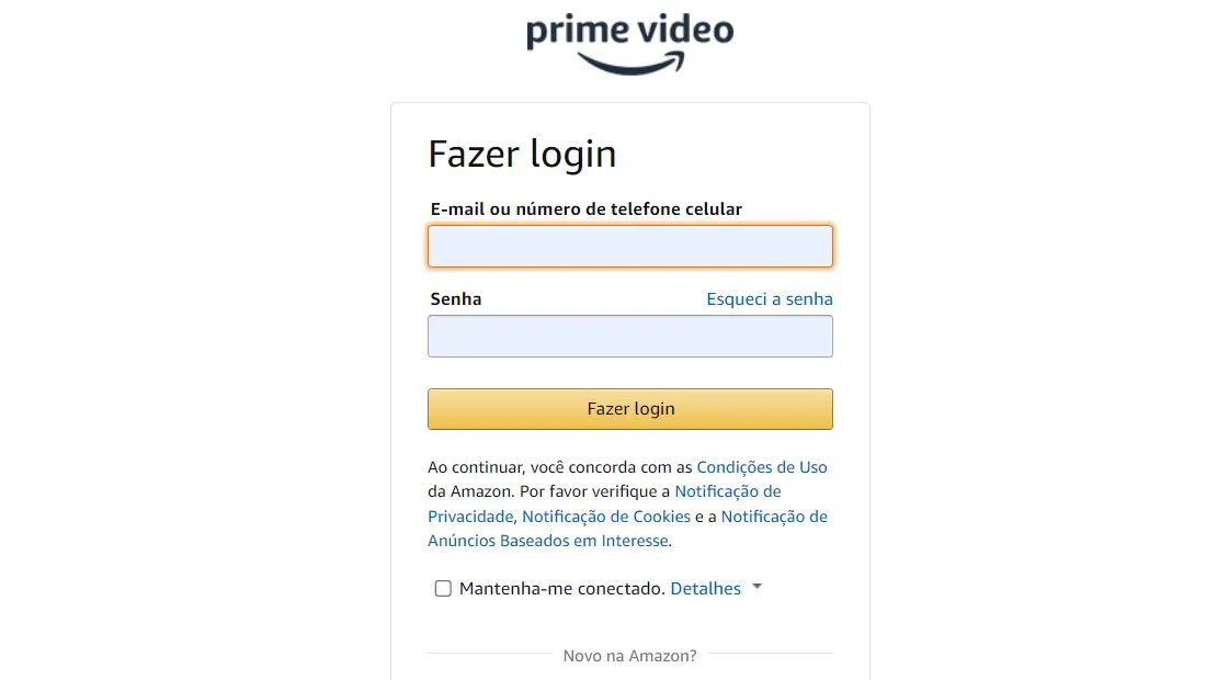 Informe os dados de login e senha para continuar