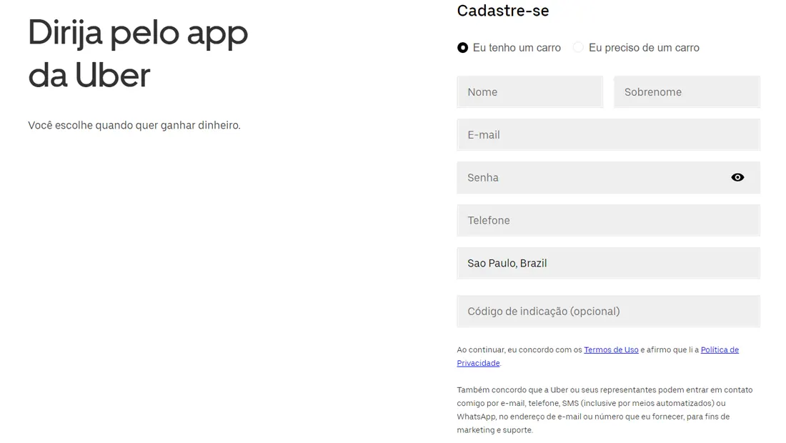Informe os dados do seu cadastro