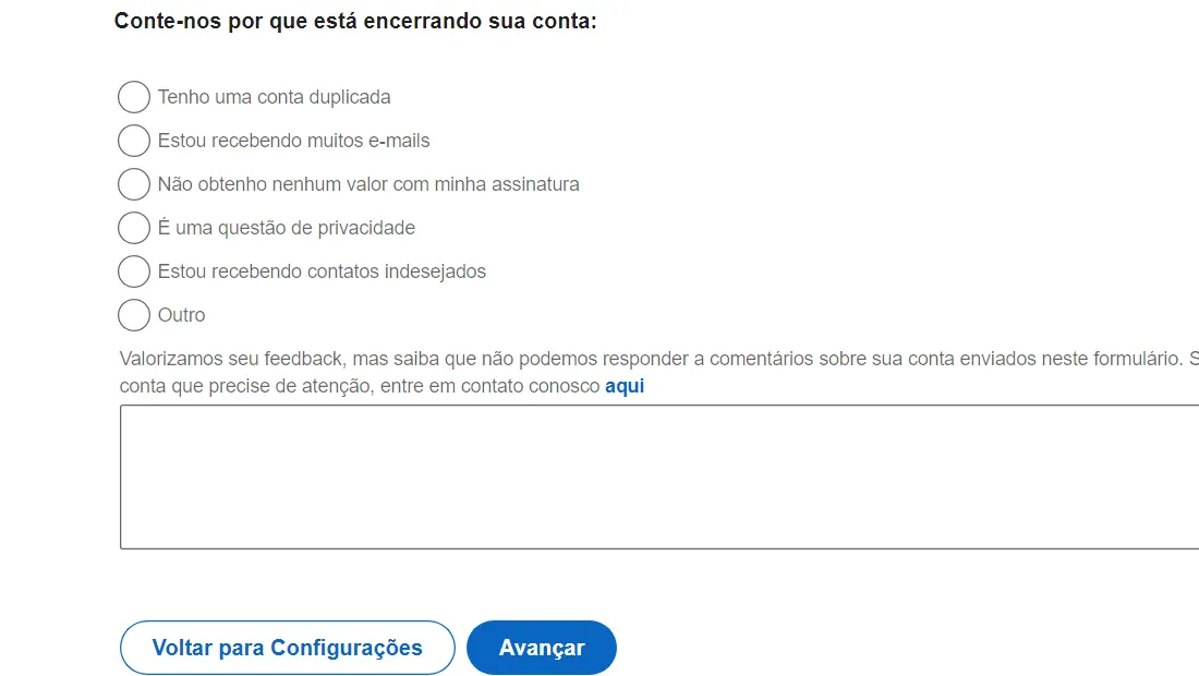 Informe qual é o motivo e confirme o processo