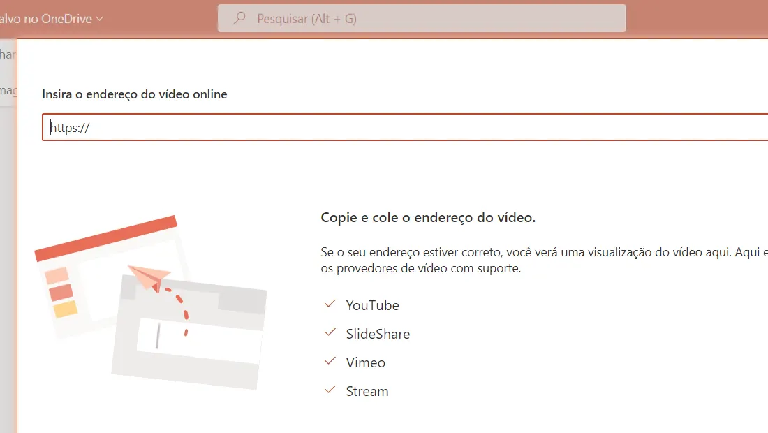 Insira a URL do vídeo que você deseja inserir