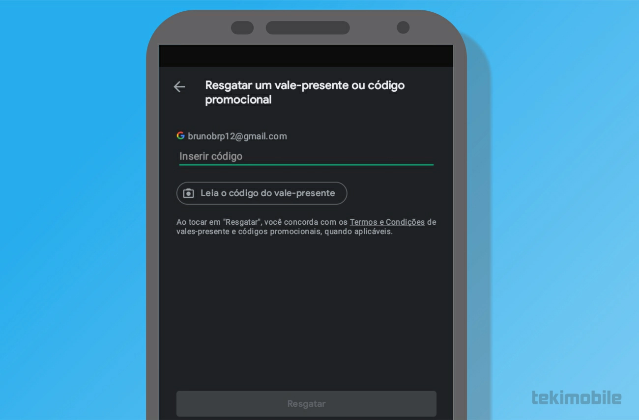 Insira o código - Como usar saldo da Play Store no Recarga Jogo