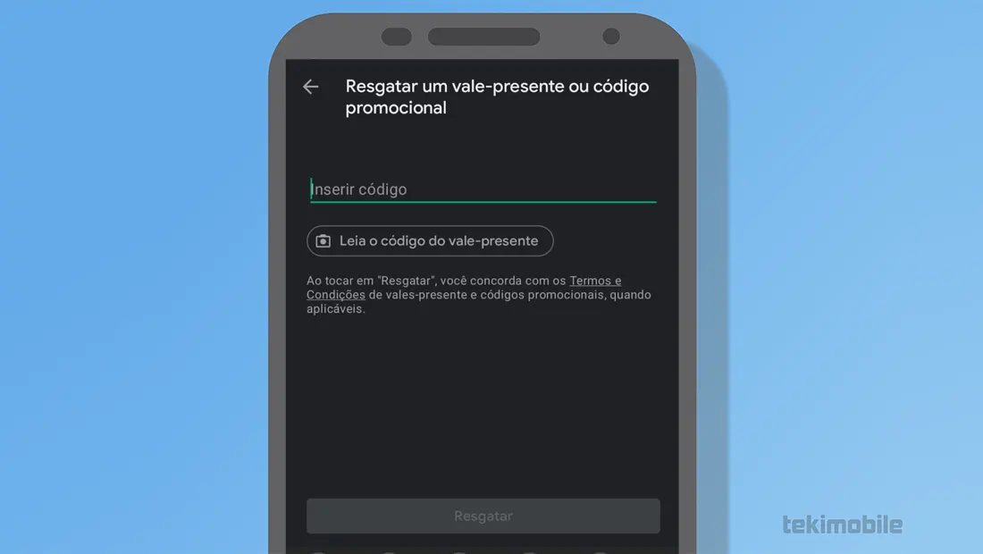 Insira o código no seu Google Play