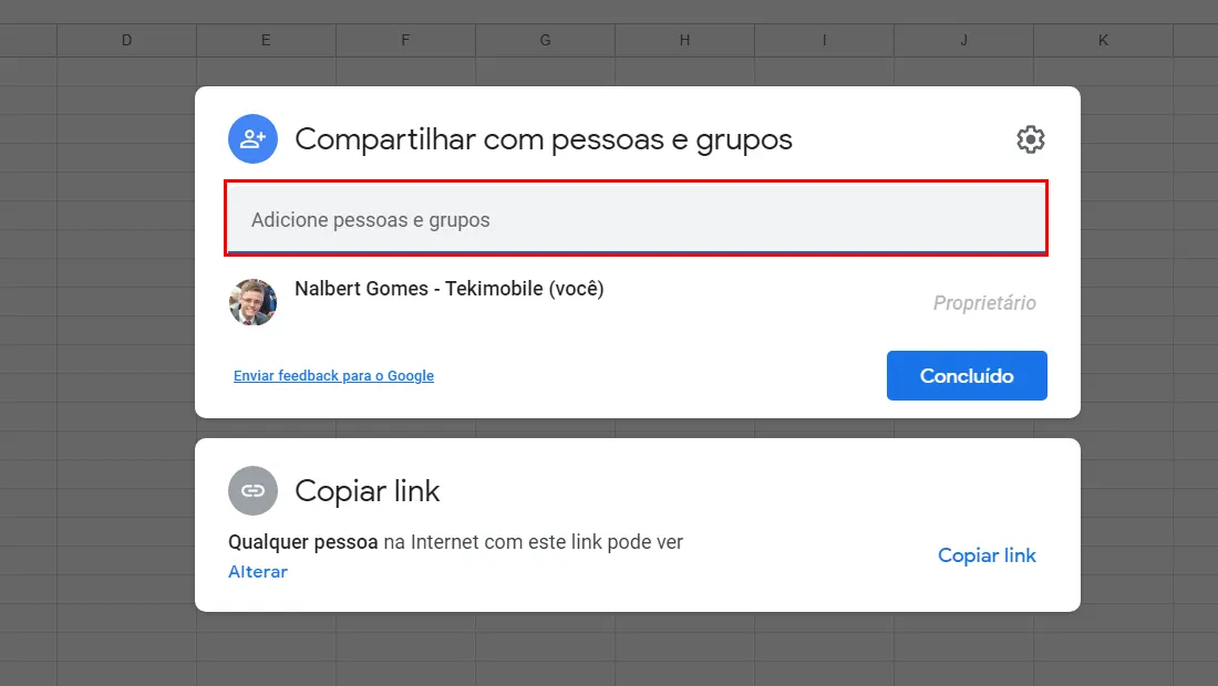 Insira o nome ou e-mail do usuário