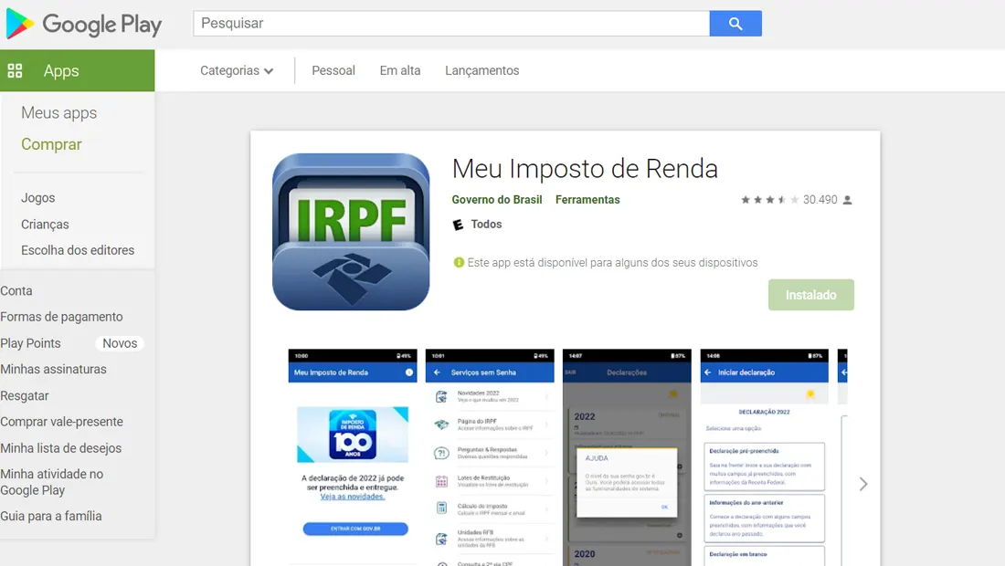 Instale o aplicativo Meu Imposto de Renda no seu celular