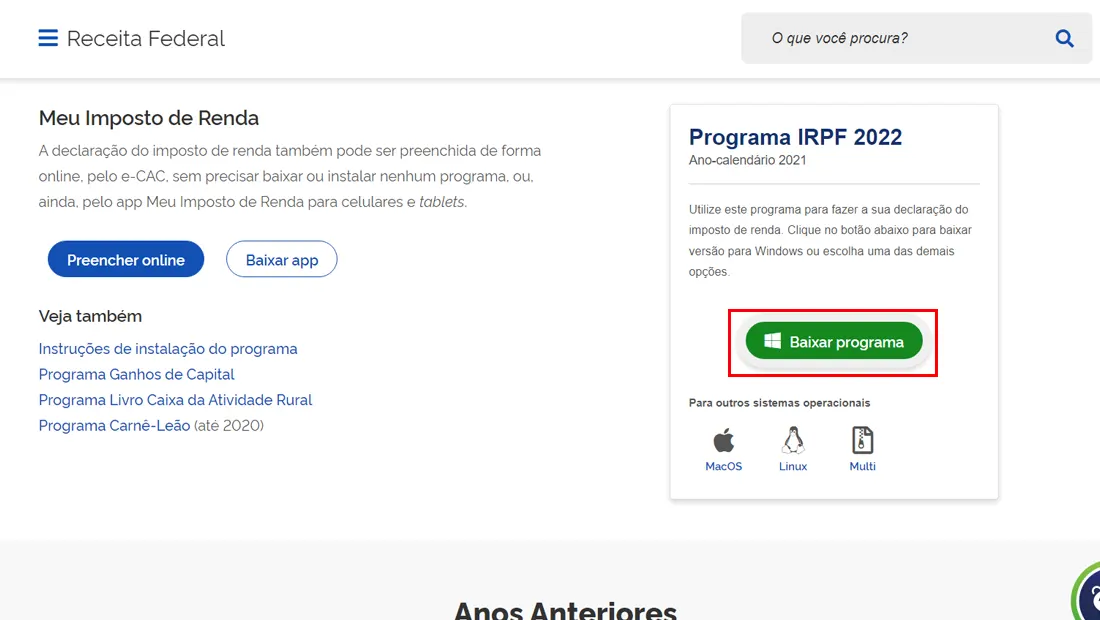 Logo depois vá em Baixar Programa