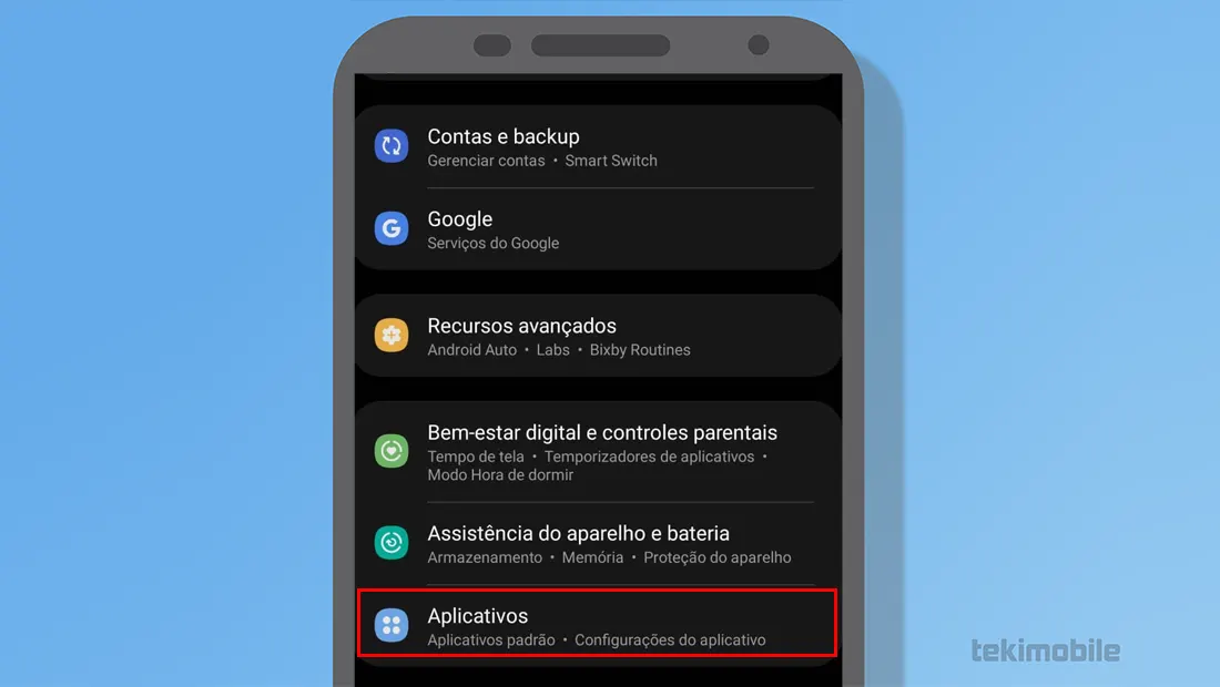 Logo em seguida vá em Aplicativos