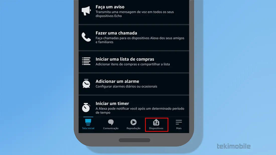 Na barra inferior toque na opção Dispositivos