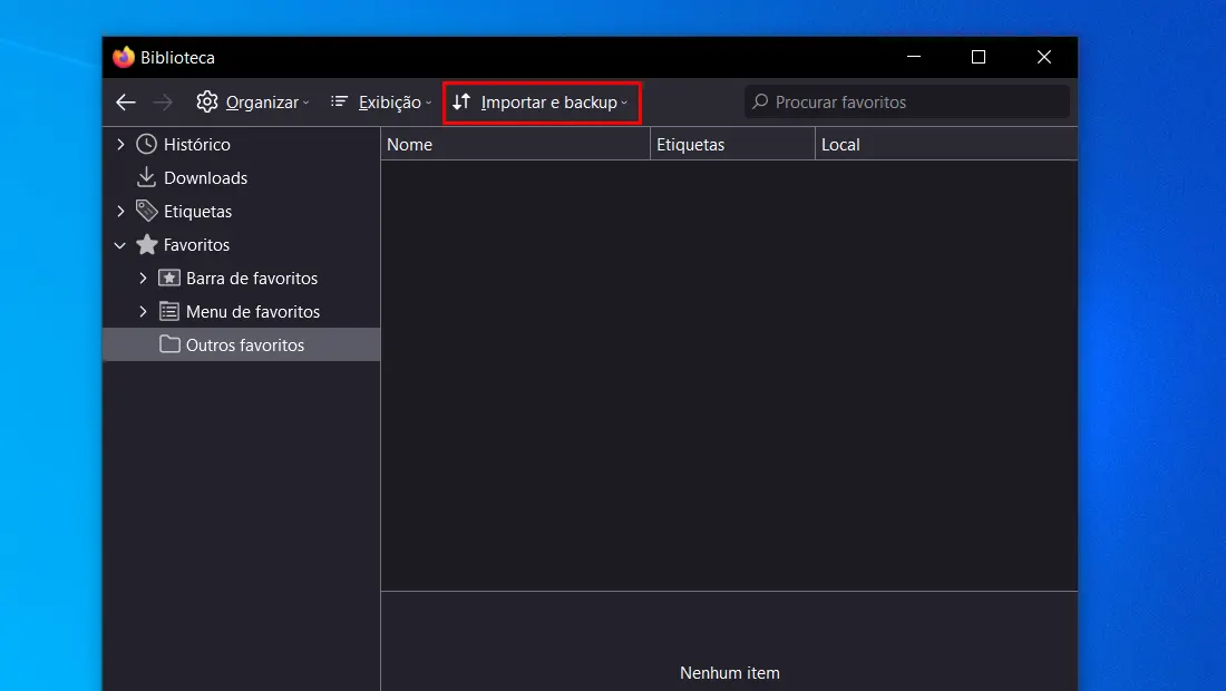 Na nova janela busque Importar e backup