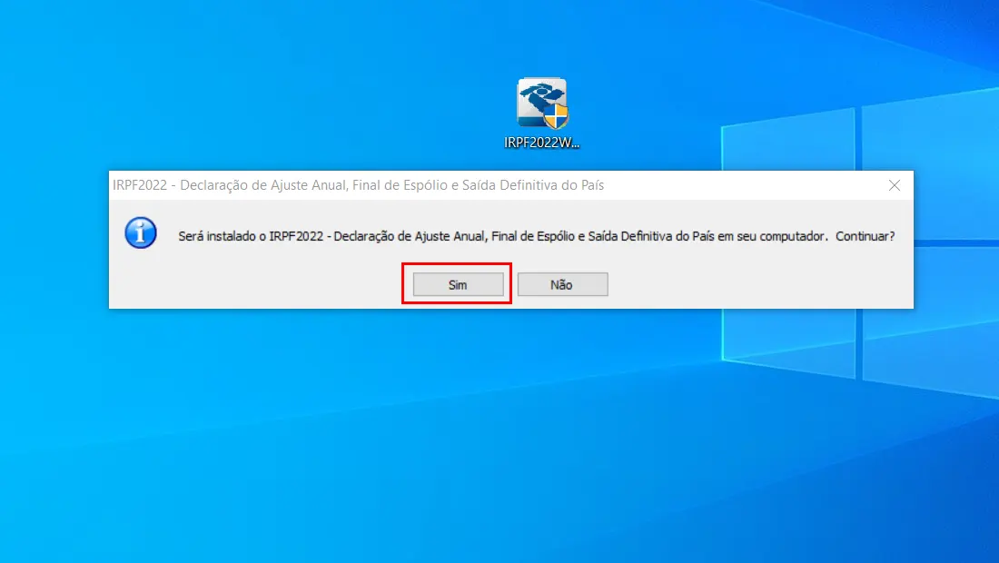 No aviso exibido clique em sim